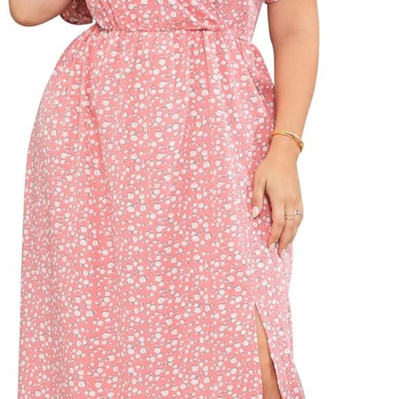 Women's Wrap Maxi Short Flutter Sleeves Empire Waist Split a Line Boho Casual Dr - Picture 1 of 5